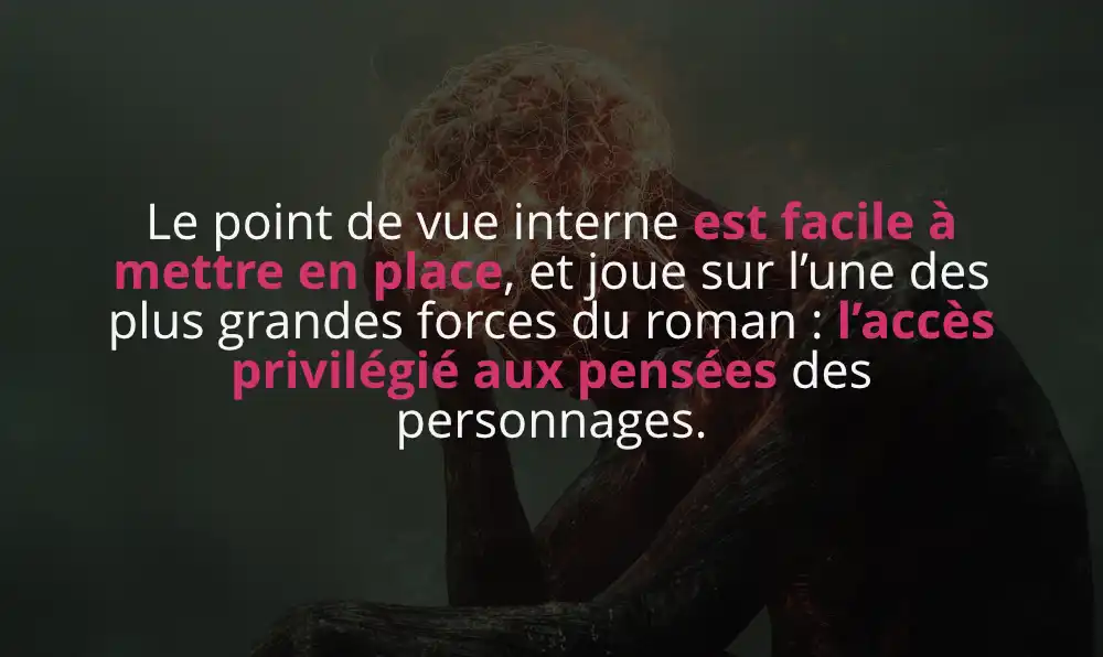 Le point de vue interne est facile à mettre en place, et joue sur l’une des plus grandes forces du roman : l’accès privilégié aux pensées des personnages.